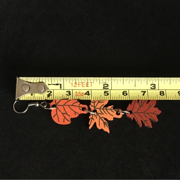 Autumn Theme Wooden Leaf Dangle Earrings - Picture 5 of 6